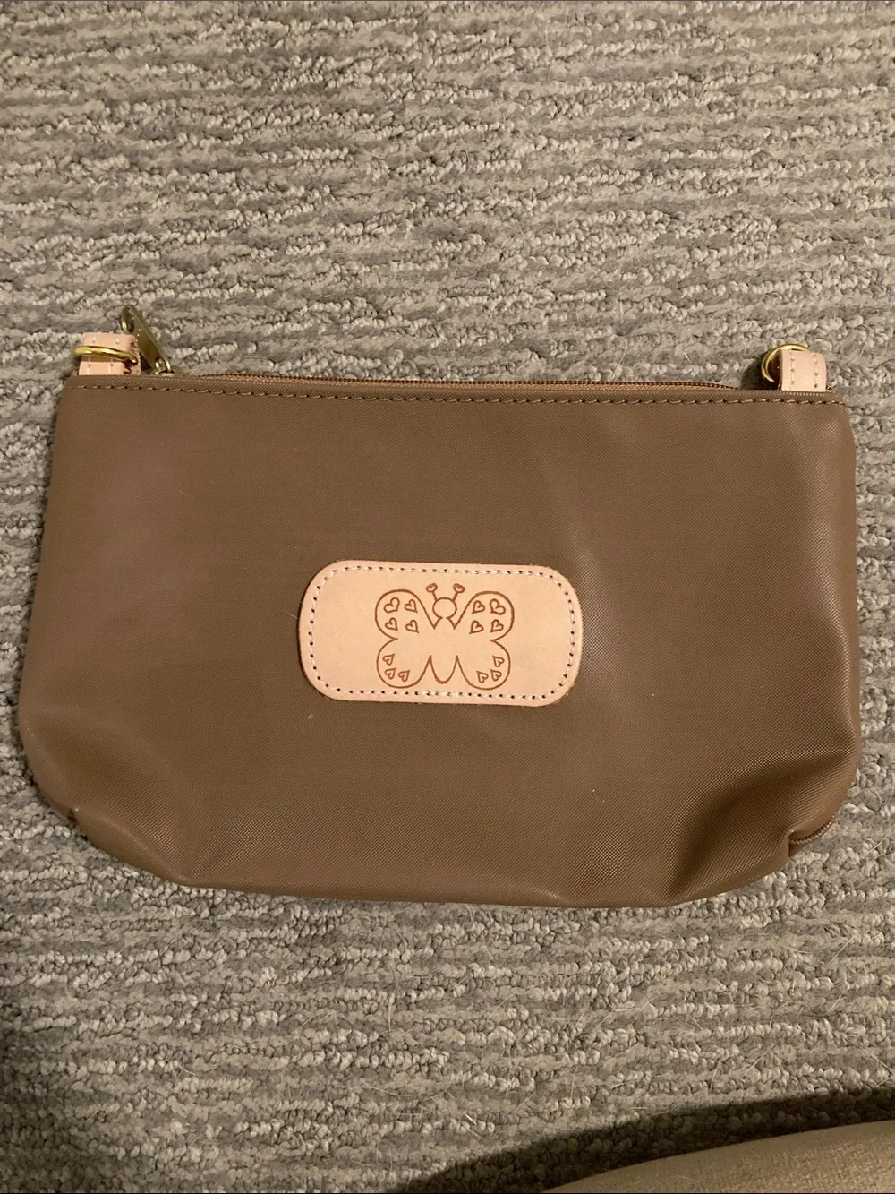 Jon Hart Design Brown Nylon Cosmetic Pouch with Leather Patch